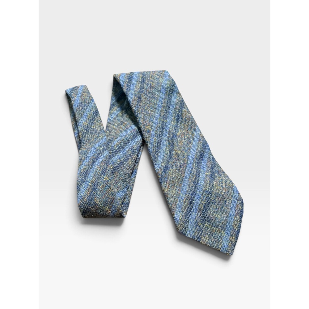 Vintage Millars Clifden Tie Blue Striped tweed Virgin Wool Ireland distressed